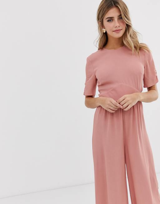 Asos design tea jumpsuit store with ruched sleeve detail