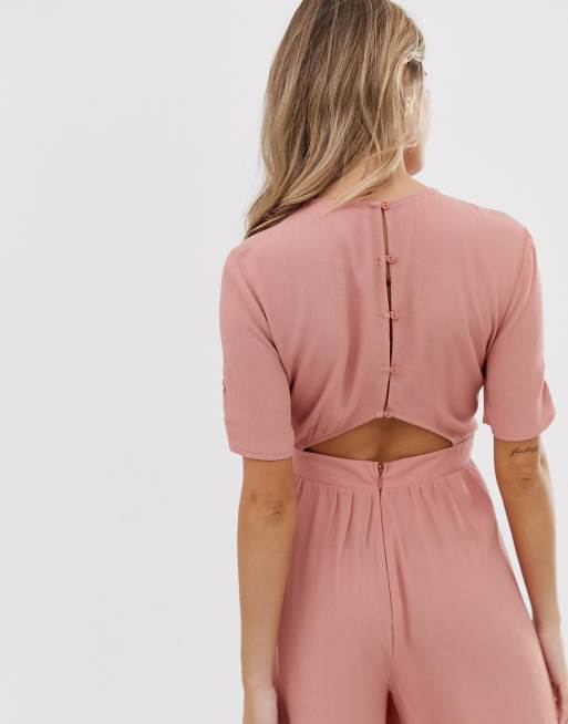 Asos design tea jumpsuit cheap with ruched sleeve detail