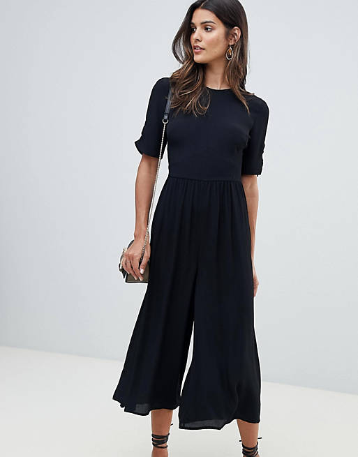 ASOS DESIGN tea jumpsuit with ruched sleeve detail