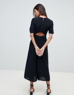 asos design tea jumpsuit with ruched sleeve detail