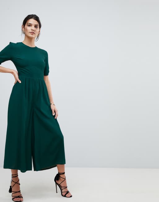 Asos design tea jumpsuit with ruched store sleeve detail