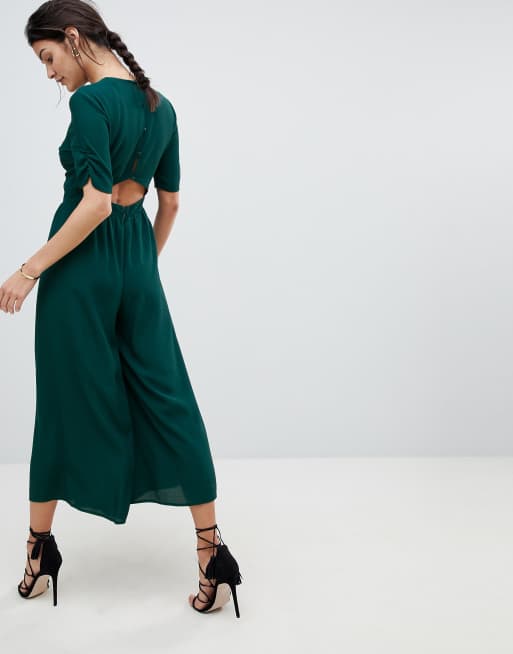 Asos design tea jumpsuit store with ruched sleeve detail