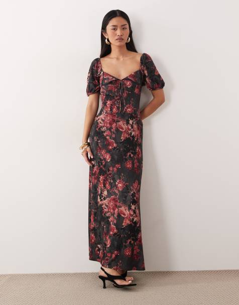 ASOS DESIGN - Tea-midikjole med blomsterprint og pufærmer samt syningsdetaljer og krave med bølgekant - view 1