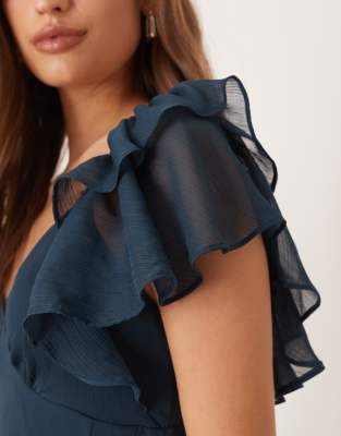 Asos Design Tea Mini Chiffon Dress With Ruffle Hem In Blue