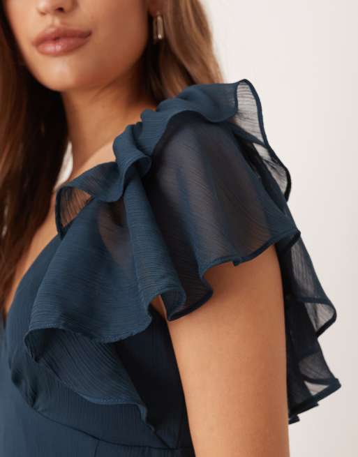 ASOS DESIGN tea mini chiffon dress with ruffle hem in dark green