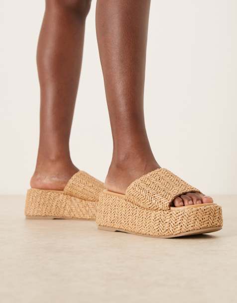 ASOS DESIGN – Teagan – Beige sandaler i raffia med flatform-sula och kilklackar - view 1