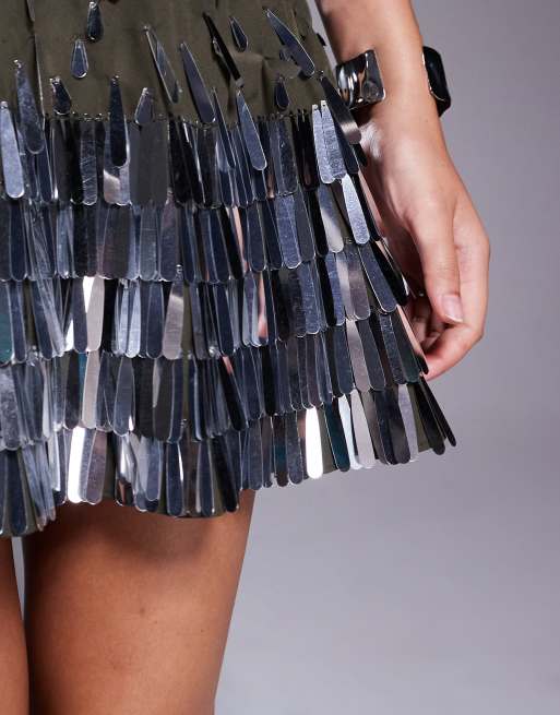 ASOS DESIGN tear drop sequin mini skirt in green, 3 of 5