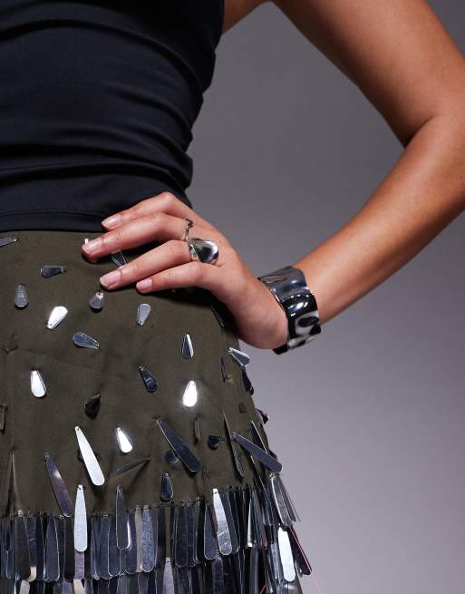ASOS DESIGN tear drop sequin mini skirt in green