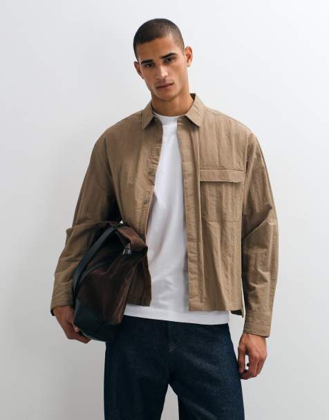 ASOS DESIGN tech boxig oversize-skjorta i ljusbrun - view 1