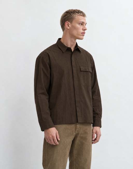 ASOS DESIGN tech boxy oversized overhemd in donkerbruin, 6 van 10