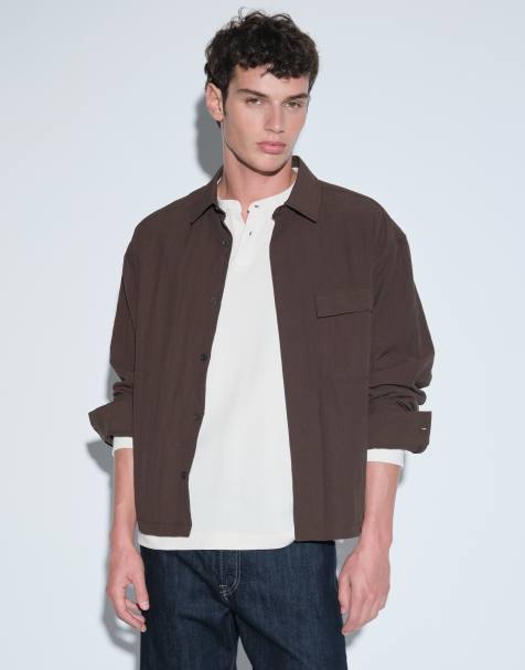 ASOS DESIGN tech boxy oversized shirt in dark brown - view 1