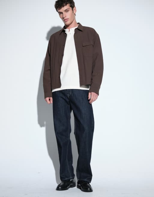 ASOS DESIGN tech boxy oversized shirt in dark brown, 2 of 5