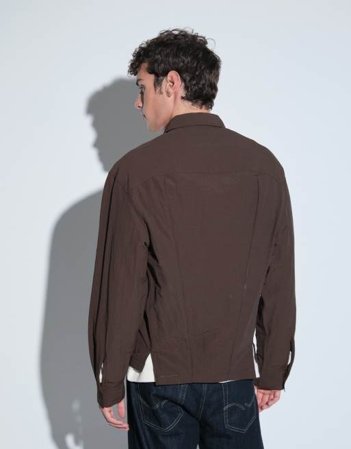 ASOS DESIGN tech boxy oversized shirt in dark brown, 4 of 5