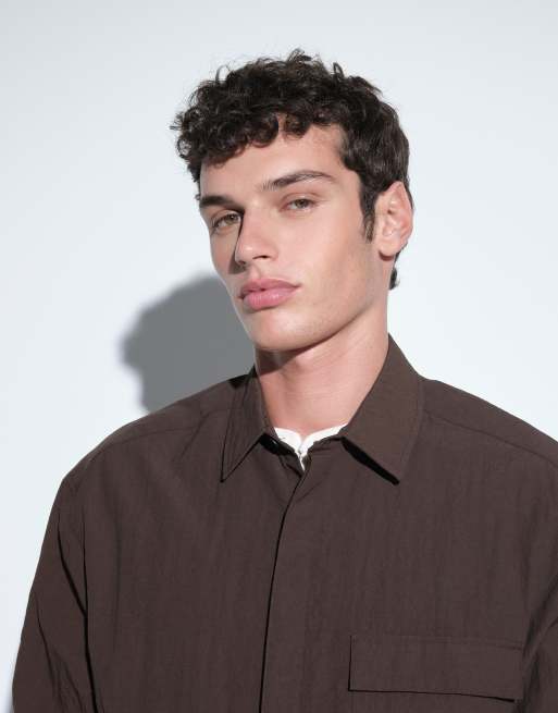 ASOS DESIGN tech boxy oversized shirt in dark brown, 5 of 5