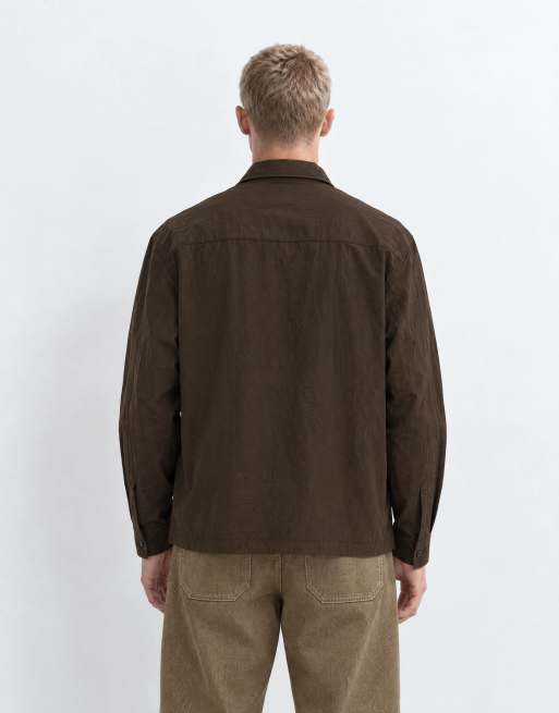 ASOS DESIGN tech boxy oversized shirt in dark brown, 7 of 10