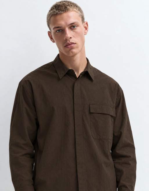 ASOS DESIGN tech boxy oversized shirt in dark brown, 8 of 10