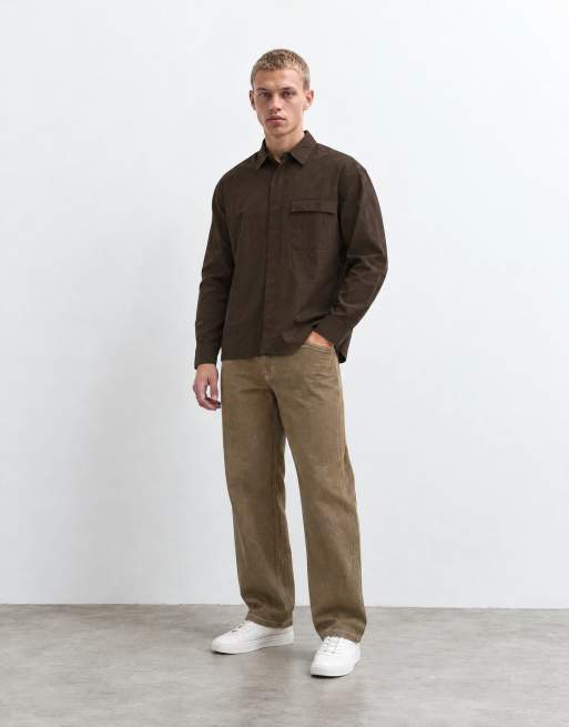 ASOS DESIGN tech boxy oversized shirt in dark brown, 9 of 10