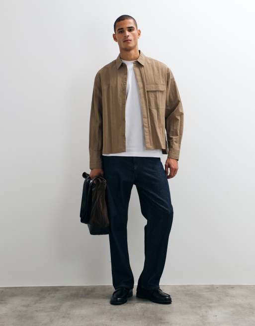 ASOS DESIGN tech boxy oversized shirt in light brown, 2 of 5