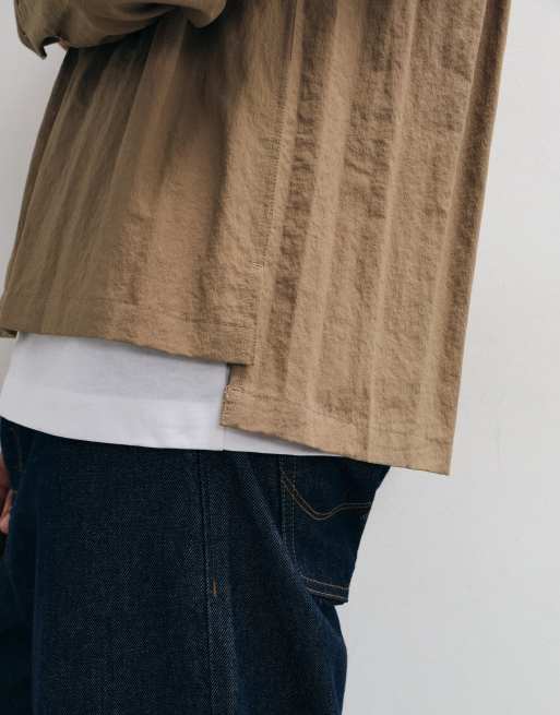 ASOS DESIGN tech boxy oversized shirt in light brown, 4 of 5