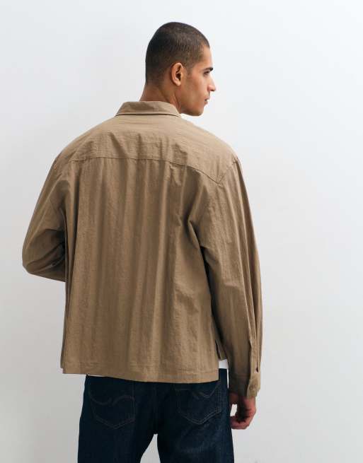 ASOS DESIGN tech boxy oversized shirt in light brown, 5 of 5