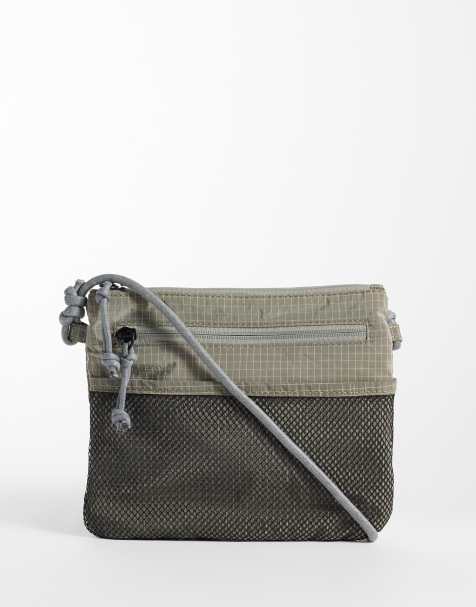 ASOS DESIGN tech check crossbody bag in stone - view 1