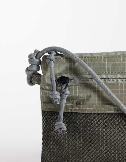 ASOS DESIGN tech check crossbody bag in stone, 2 of 4