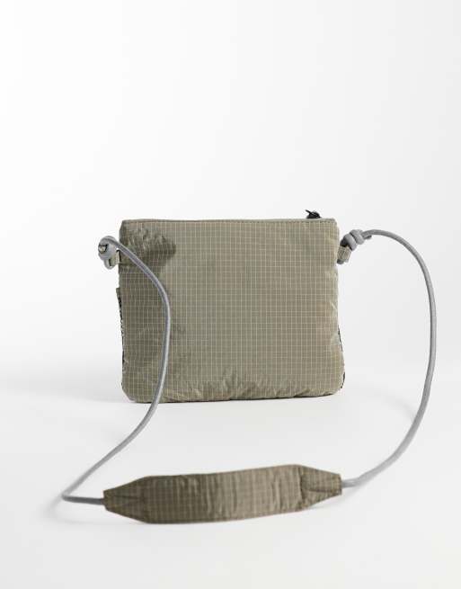 ASOS DESIGN tech check crossbody bag in stone, 4 of 4