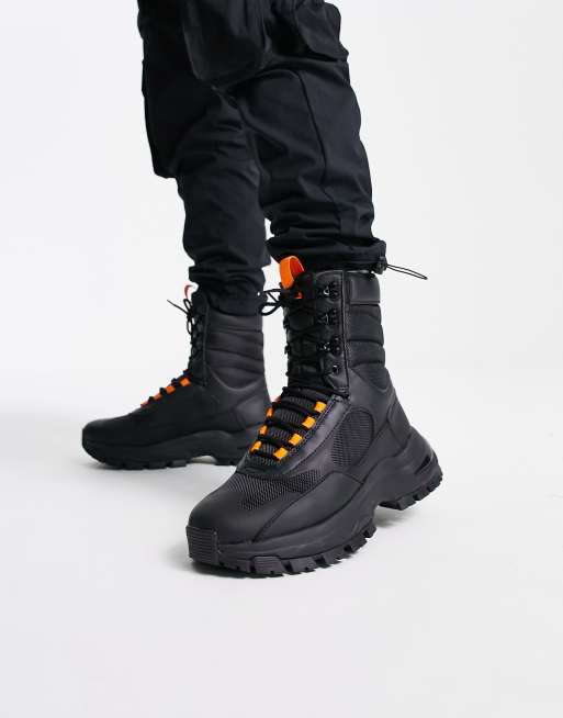 ASOS DESIGN – Tech – Czarne sznurowane buty z kontrastowymi wstawkami i siateczką