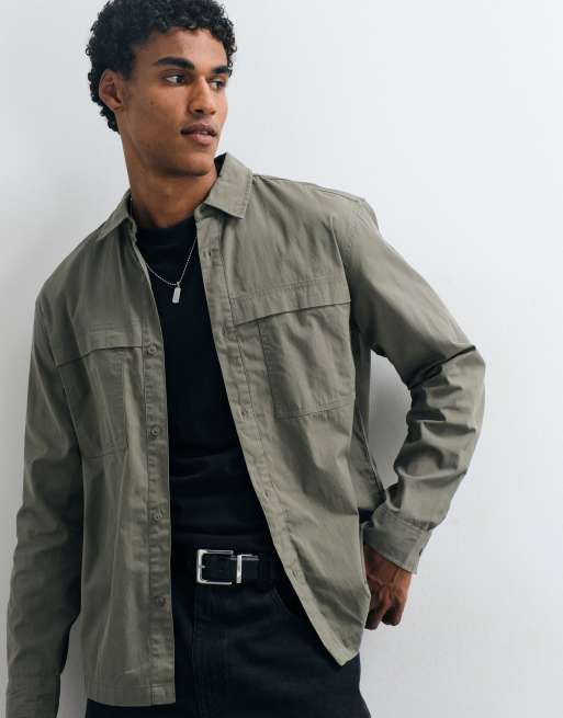 ASOS DESIGN tech overshirt in khaki green, 2 of 5