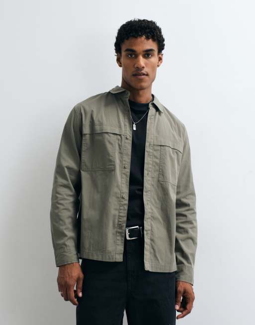 ASOS DESIGN tech overshirt in khaki green, 5 of 5
