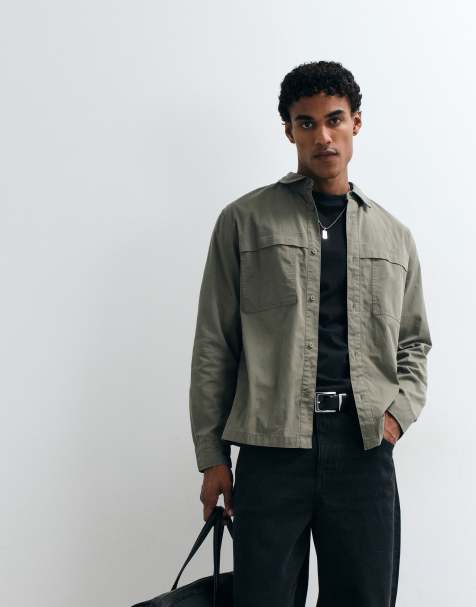 ASOS DESIGN tech overshirt in khaki - view 1