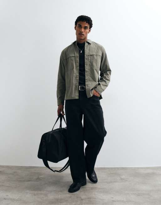ASOS DESIGN tech overshirt in khaki, 4 of 5