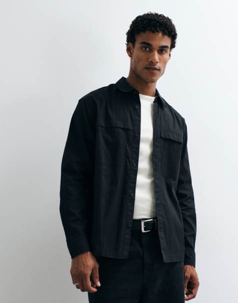 ASOS DESIGN tech overshirt in washed black - view 1