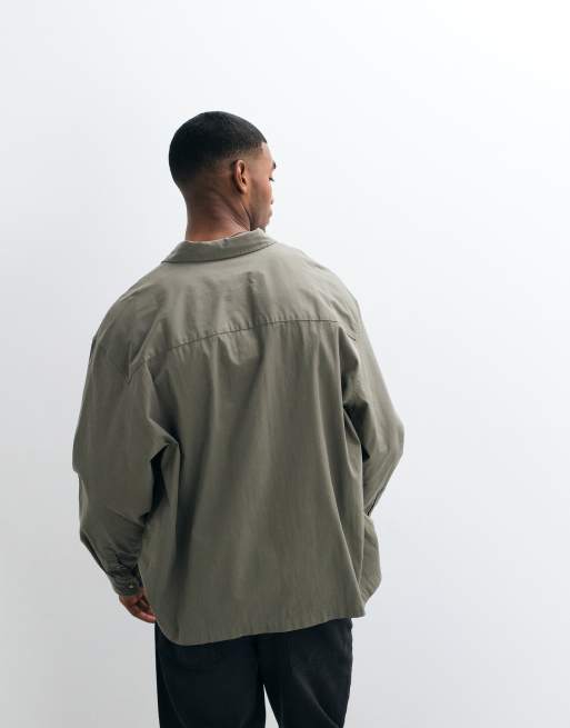 ASOS DESIGN tech oversized skjorte i khaki, 5 af 5