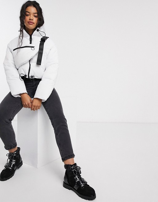 ASOS DESIGN tech puffer jacket with bum bag in white
