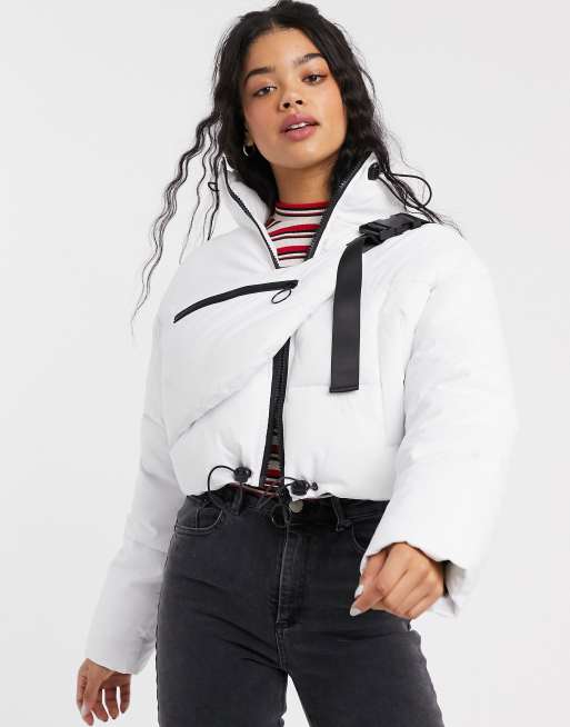 ASOS DESIGN tech puffer jacket with bum bag in white