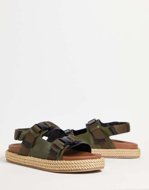 ASOS DESIGN - Tech-sandalen in kaki met natuurlijke touwzool