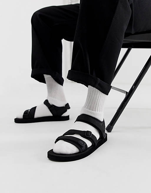 ASOS DESIGN tech sandals in black with tape straps