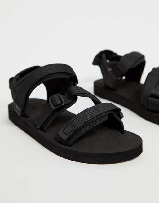 ASOS DESIGN tech sandals in black with tape straps