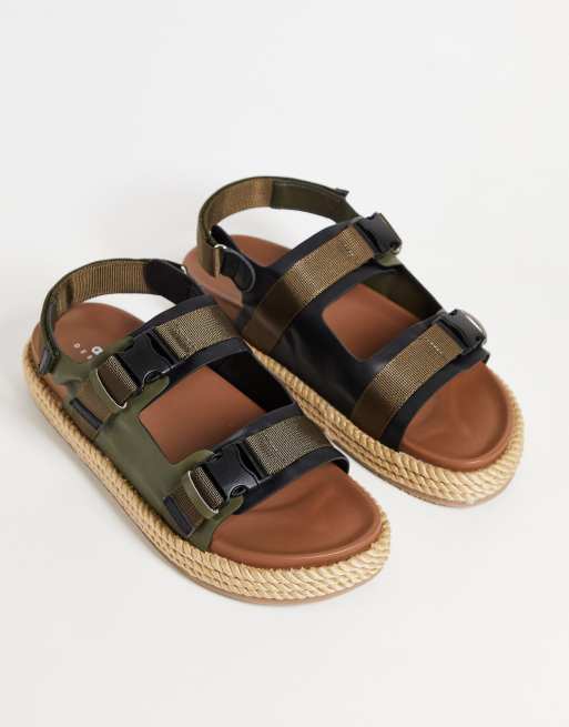 ASOS DESIGN tech sandals in khaki with natural rope sole ASOS