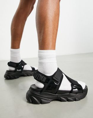 ASOS DESIGN tech sandals with chunky sole in triple black