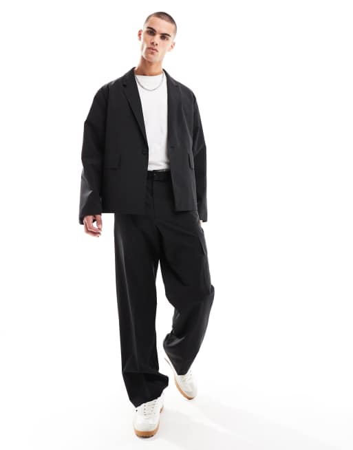 ASOS DESIGN - Techy cargobroek met wijde pijpen in zwart