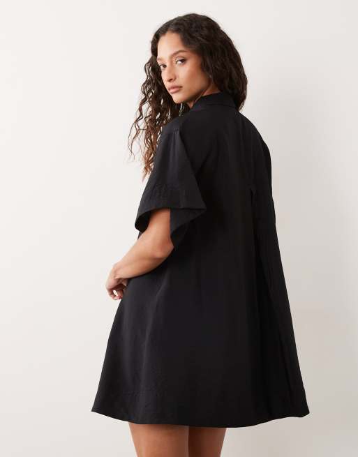 ASOS DESIGN techy fabric relaxed short sleeve mini dress black, 4 of 4
