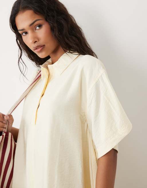 ASOS DESIGN techy fabric relaxed short sleeve mini dress in buttermilk yellow, 3 of 4
