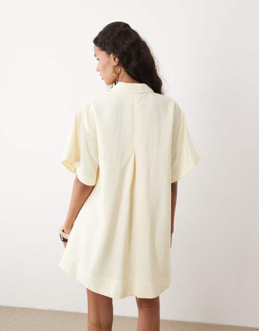 ASOS DESIGN techy fabric relaxed short sleeve mini dress in buttermilk yellow, 4 of 4