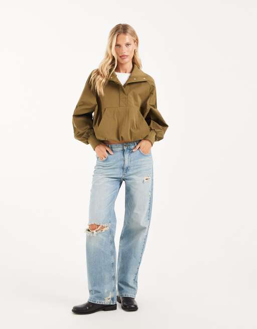 ASOS DESIGN techy funnel neck drawstring hem sports jacket in olive, 3 of 4