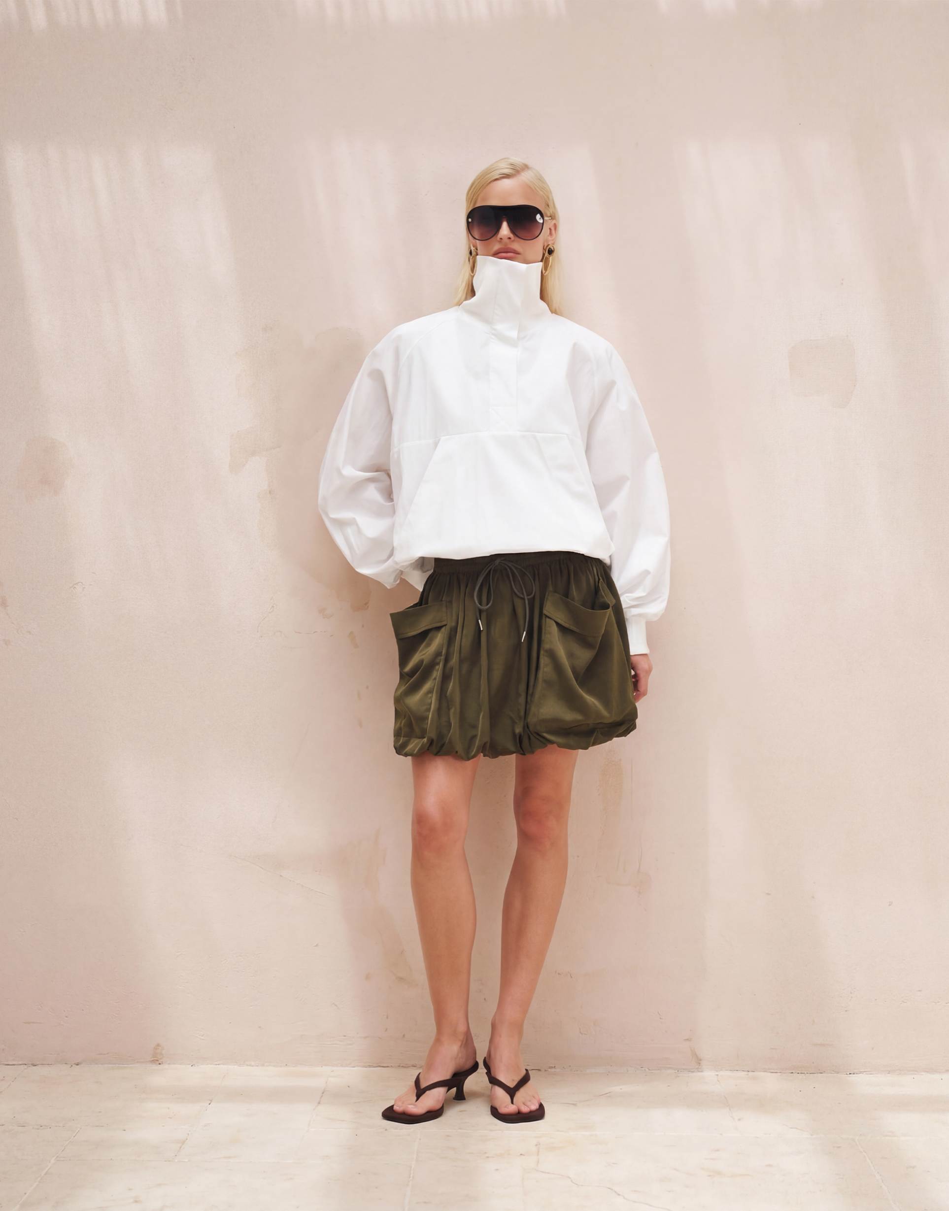 asos design techy funnel neck drawstring hem sports jacket in white