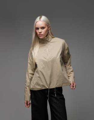 Asos Design Techy Funnel Neck Zip Up Jacket In Neutral