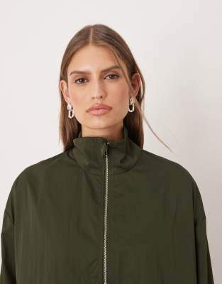 Asos Design Techy Funnel Neck Zip Up Jacket In Green