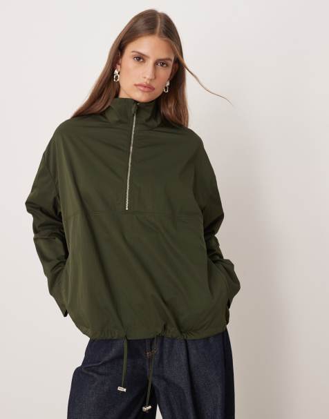 ASOS DESIGN techy funnel neck zip up jacket in khaki - view 1